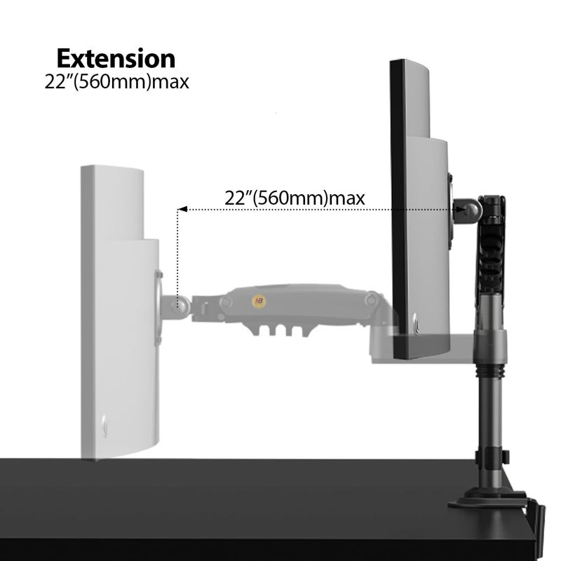 NB North Bayou Monitor Desk Mount Long Arm for Monitors Within 4.4 to 19.8lbs Ultra Wide Full Motion Swivel Height Adjustable Monitor Stand H100 - Image 4