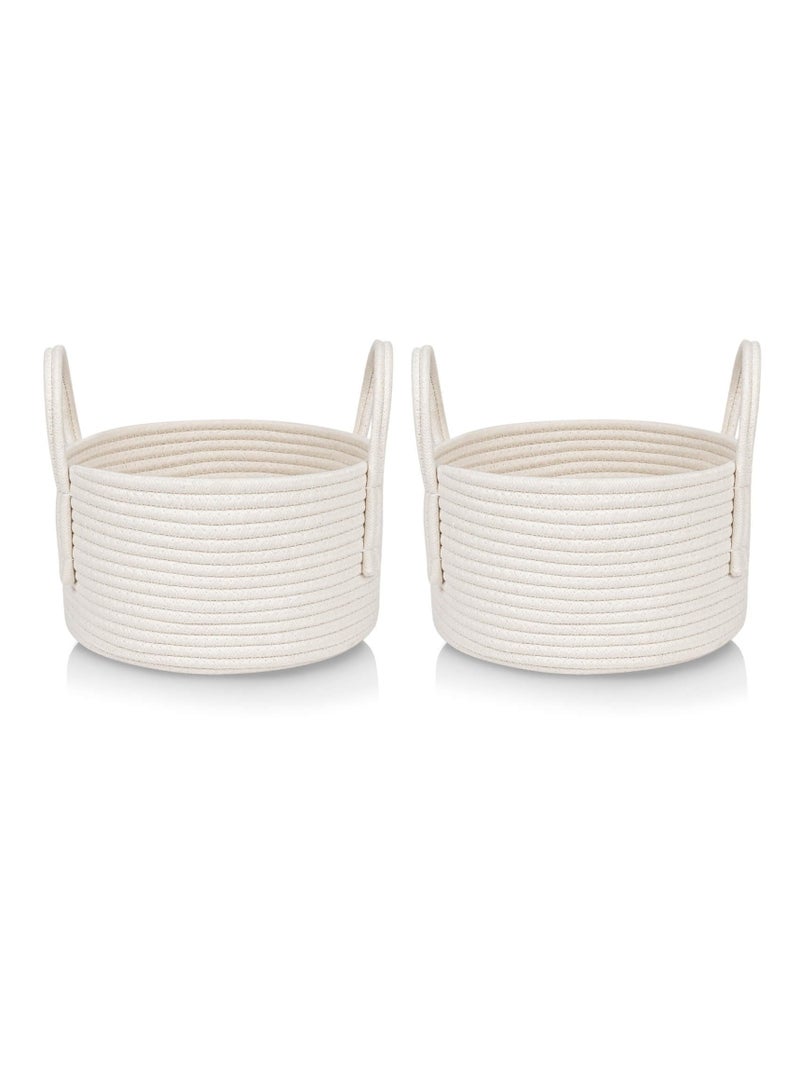 SYOSI Small Cotton Rope Storage Basket 2 Pack Cute Small Baby Nursery Baskets Bin Cat Toys Storage Basket Soft Woven Baskets Set 2 Cube Organizer Basket Bin, Off White Basket Home Decor 9.5x5.51  - Image 1
