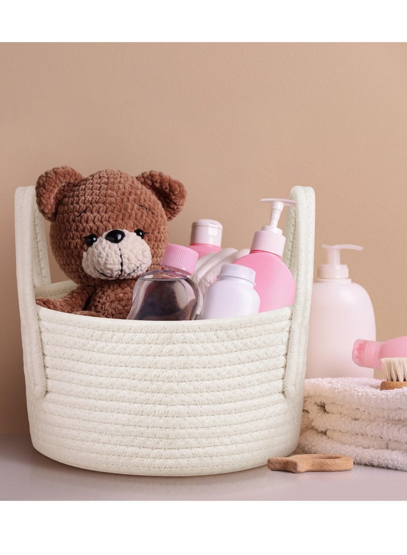 SYOSI Small Cotton Rope Storage Basket 2 Pack Cute Small Baby Nursery Baskets Bin Cat Toys Storage Basket Soft Woven Baskets Set 2 Cube Organizer Basket Bin, Off White Basket Home Decor 9.5x5.51  - Image 2
