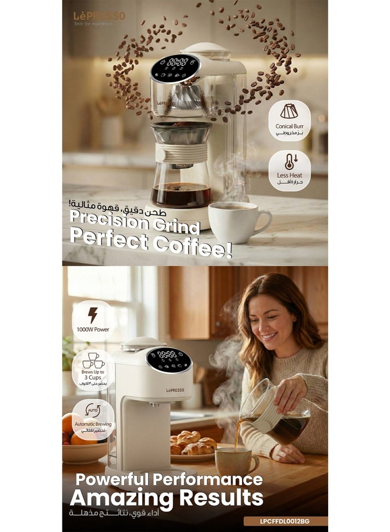 ليبرسو ماكينة تحضير القهوة دريب لاب (طحن وتحضير) / ماكينة قهوة أوتوماتيكية / مطحنة مخروطية مدمجة / حجم طحن قابل للتعديل / قوة قهوة قابلة للتخصيص / ماكينة تحضير قهوة لثلاثة أكواب - بيج - Image 5