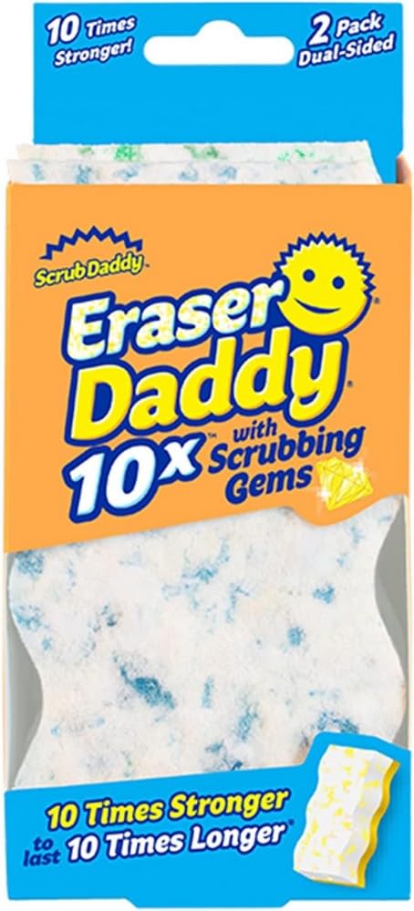 Scrub Daddy Scrub Daddy Eraser Daddy 10x Magic Eraser Sponge for Painted Walls Skirting Board Cleaner Melamine Sponges DualSided Scrubber Pads All Purpose Cleaning Sponges Magical Mark Remover 2 Pack