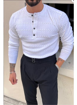 Cool Tarz Men's Mandarin Collar Button Embroidered Knitwear Sweater  - Image 1