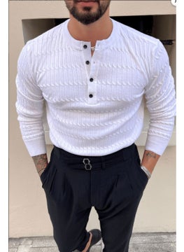 Cool Tarz Men's Mandarin Collar Button Embroidered Knitwear Sweater  - Image 2