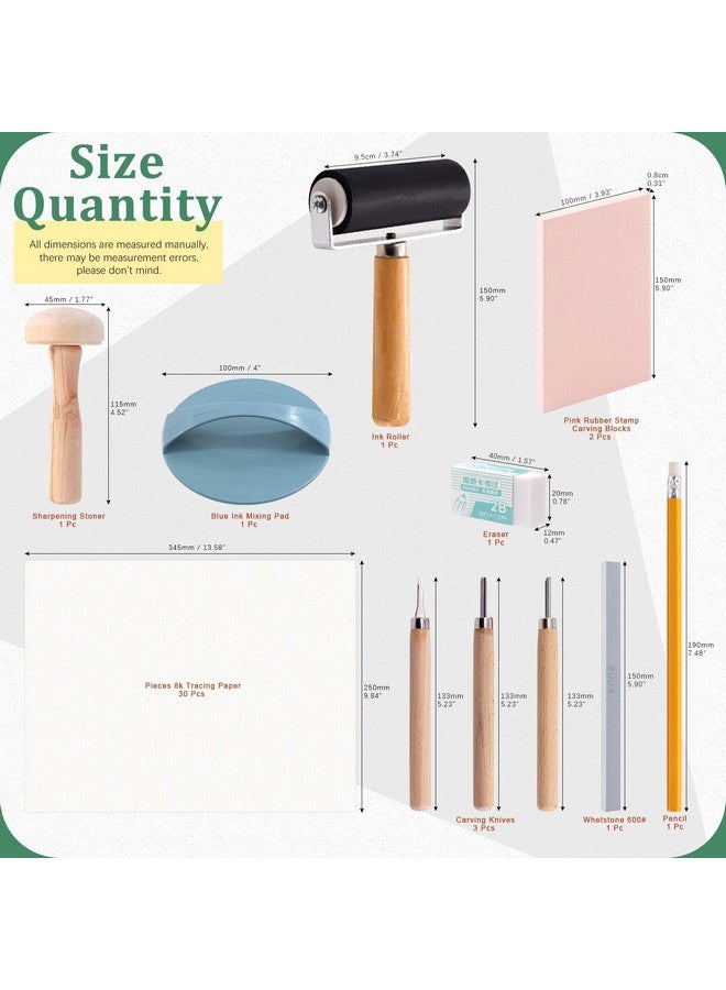 Keadic 41 Pieces Rubber Stamp Making Kit, Includes 2 Rubber Stamps Carving Blocks, 3 Carving Tools & Whetstone, Tracing Papers, Brayer Roller, Block Printing Tools For Stamp Carving And Printmaking - Image 2