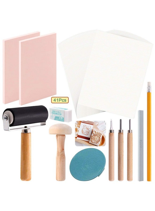 Keadic 41 Pieces Rubber Stamp Making Kit, Includes 2 Rubber Stamps Carving Blocks, 3 Carving Tools & Whetstone, Tracing Papers, Brayer Roller, Block Printing Tools For Stamp Carving And Printmaking - Image 1