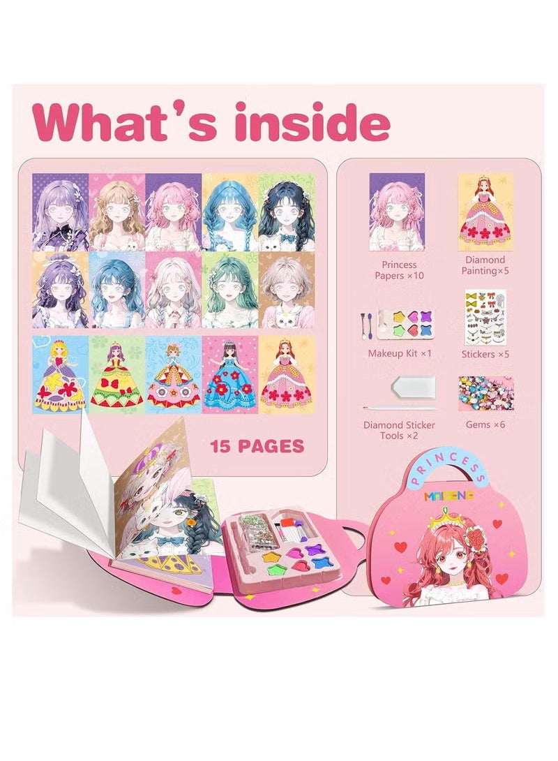 TFIXOL Art Craft Activity for Kids, Paper Craft Kits - Paper Makeup DIY Girls Toy Kit with Diamond Painting & Princess Dress Up Set, Birthday Party Gift for Girls - Image 2