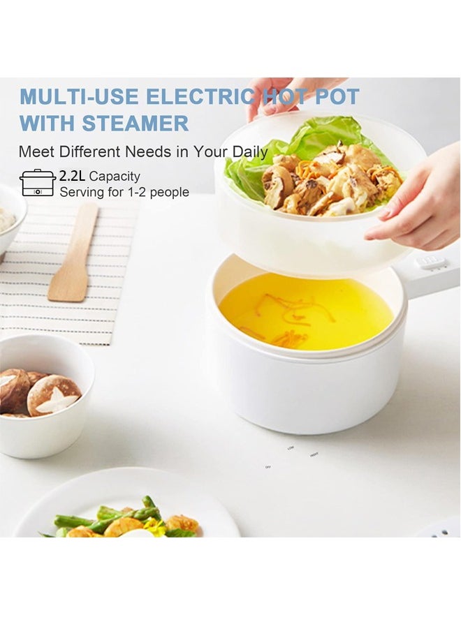 Sharpdo - 2.2L Electric Hot Pot, Electric Hot Pot, Electric Cooking Pot With Steamer And Temperature Control For Egg Soup Steak Steam Sauté White - Image 1