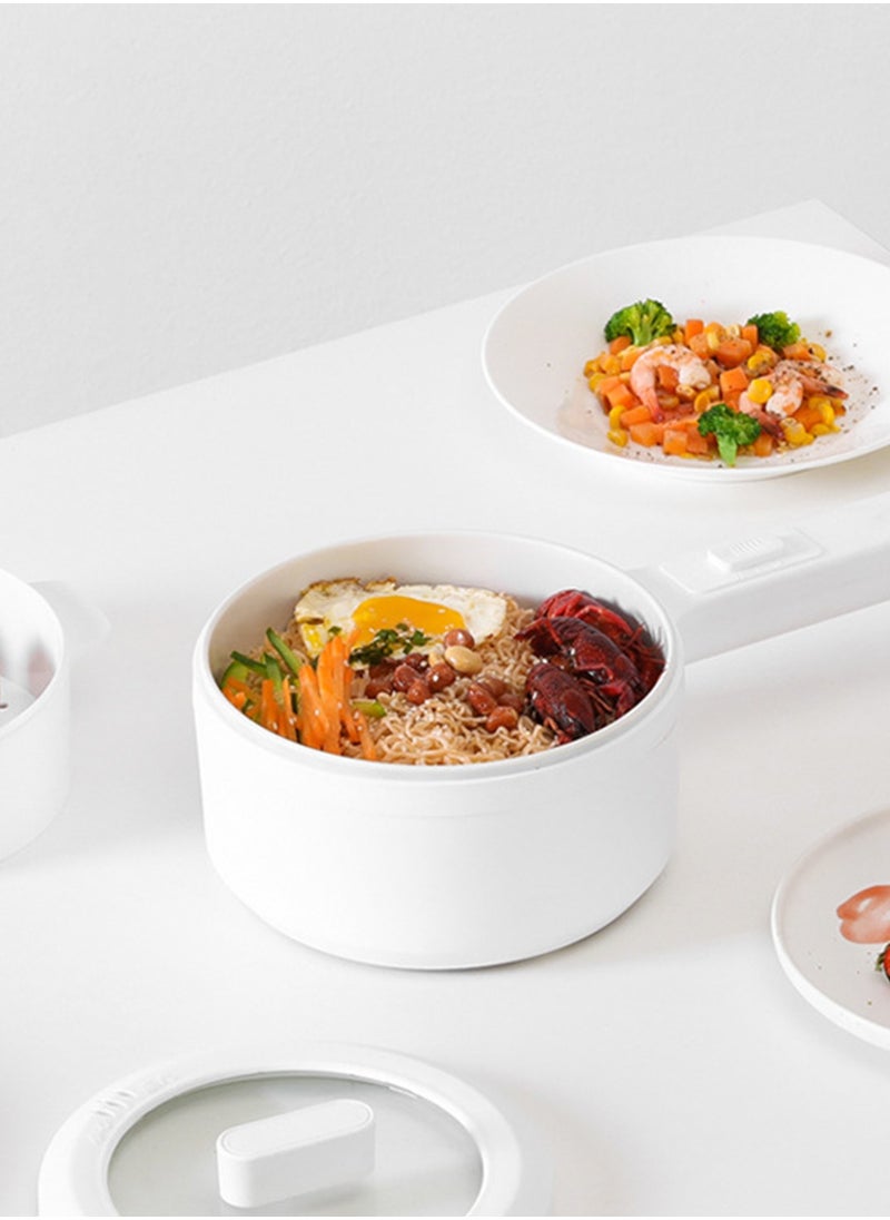 Sharpdo - 2.2L Electric Hot Pot, Electric Hot Pot, Electric Cooking Pot With Steamer And Temperature Control For Egg Soup Steak Steam Sauté White - Image 1