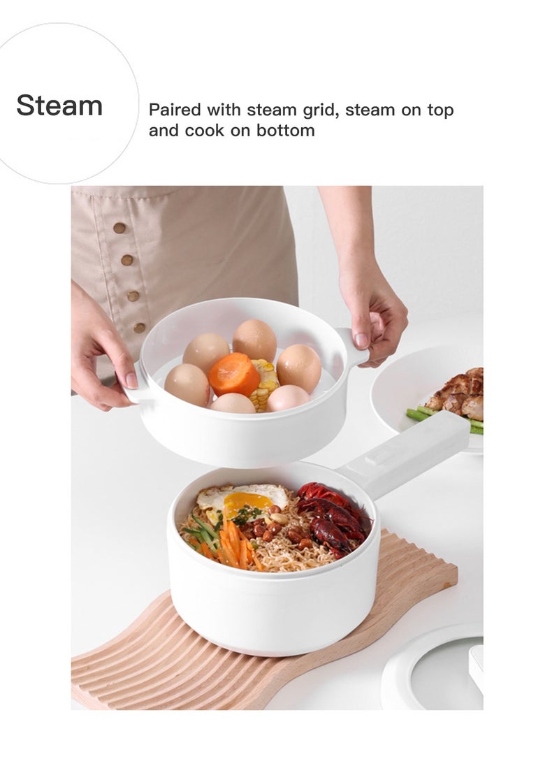 Sharpdo - 2.2L Electric Hot Pot, Electric Hot Pot, Electric Cooking Pot With Steamer And Temperature Control For Egg Soup Steak Steam Sauté White - Image 1