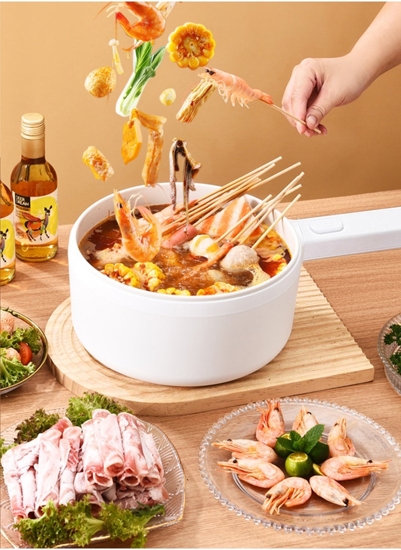 Sharpdo - 2.2L Electric Hot Pot, Electric Hot Pot, Electric Cooking Pot With Steamer And Temperature Control For Egg Soup Steak Steam Sauté White - Image 1