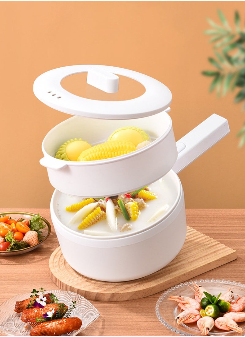 Sharpdo - 2.2L Electric Hot Pot, Electric Hot Pot, Electric Cooking Pot With Steamer And Temperature Control For Egg Soup Steak Steam Sauté White - Image 1