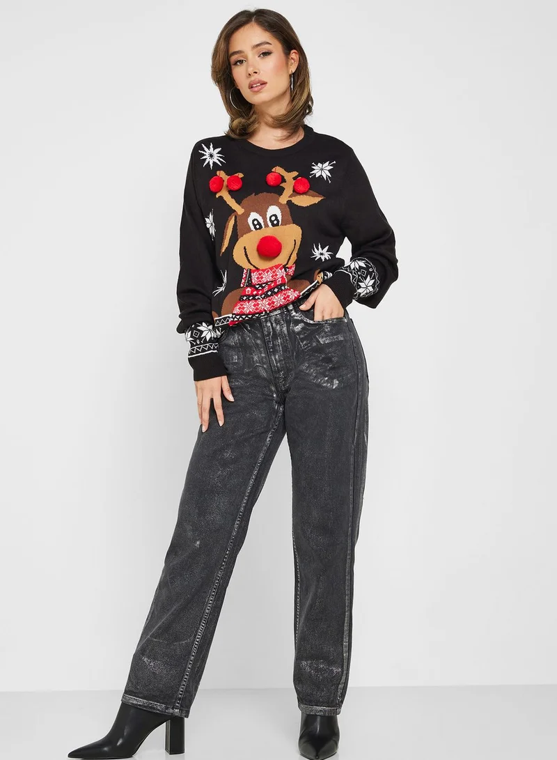 VERO MODA Round Neck Christmas Print Sweater