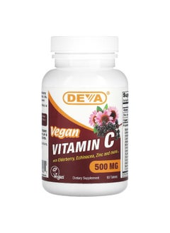 Deva Deva, Vegan Vitamin C with Elderberry, Echinacea, Zinc, 500 mg, 90 Tablets  - Image 1