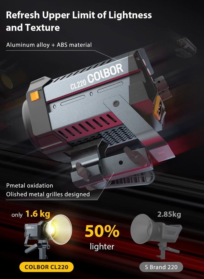 COLBOR Video Light, COLBOR CL220 PRO 220W Continuous Lighting 2700~6500K Bi Color CRI96+ 52,700Lux at 3.3ft COB Studio Light with Bowens Mount APP 10 Light Effects, Video-Light-Studio-LED-Photography - Image 4