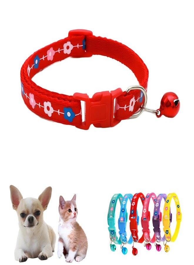 WeimoMonkey Red XS Dog Collar with Bell, Flower Kitten Bell Collar Basic Nylon Adjustable for XXS Xs Small Cat Pet Animal Litter Tiny Kitten Boy Girls Neck 7.5-12.6 inch - Image 1