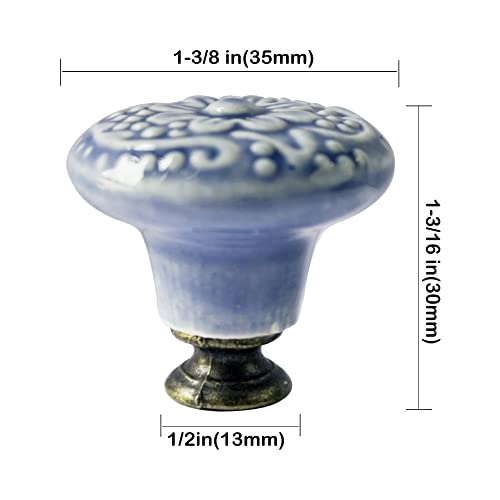 Perphin 1-2/5 inch Ceramic Kitchen Cabinet Knobs for Drawer Dresser Pulls Round Dresser Drawer Handles and Pulls for Home Furniture Decor Ceramic Handles with 3 Size Screws (10, Blue) - Image 5