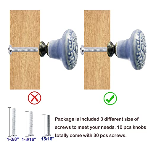 Perphin 1-2/5 inch Ceramic Kitchen Cabinet Knobs for Drawer Dresser Pulls Round Dresser Drawer Handles and Pulls for Home Furniture Decor Ceramic Handles with 3 Size Screws (10, Blue) - Image 4