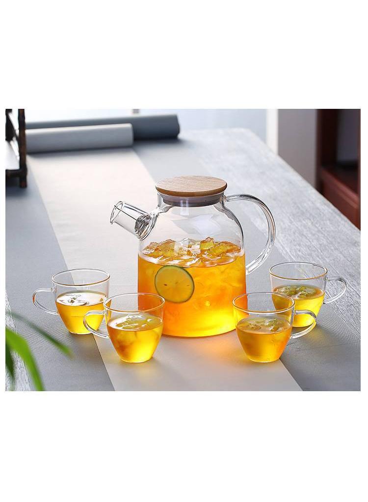 Bluejw طقم إبريق شاي زجاجي مقاوم للحرارة مكون من 5 قطع آمن للاستخدام على الموقد والميكروويف إبريق زجاجي من البورسليكات مع فوهة فلتر قابلة للإزالة للشاي السائب والشاي المتفتح - Image 1