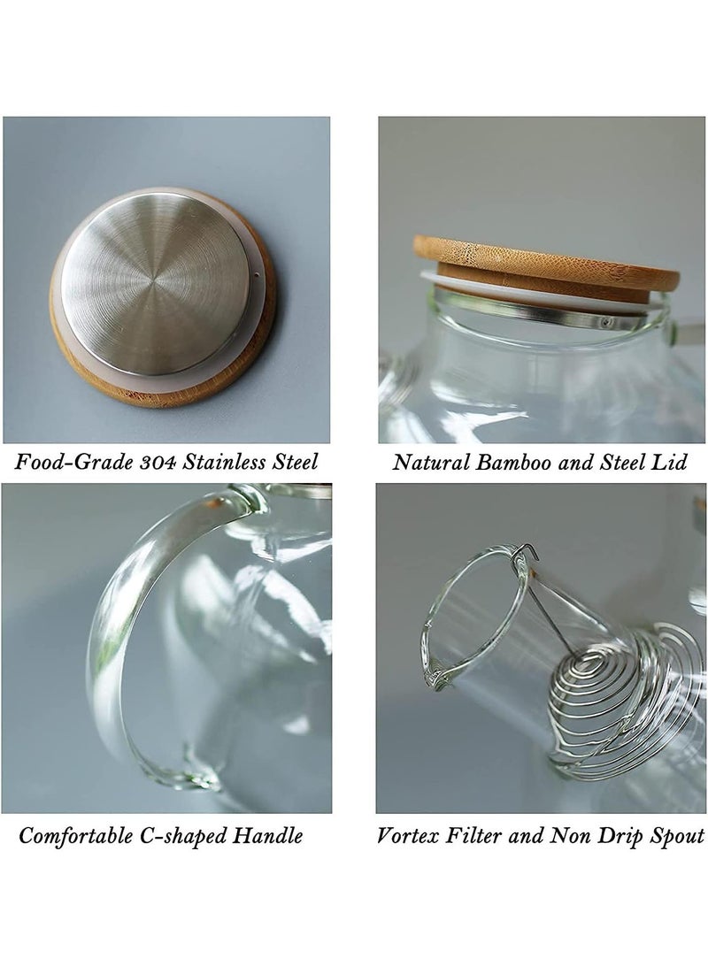 Bluejw طقم إبريق شاي زجاجي مقاوم للحرارة مكون من 5 قطع آمن للاستخدام على الموقد والميكروويف إبريق زجاجي من البورسليكات مع فوهة فلتر قابلة للإزالة للشاي السائب والشاي المتفتح - Image 3