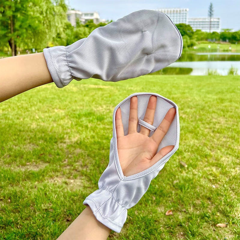 Womens Sun Protection Gloves Summer Fingerless Ice Silk Short-Black - Image 3