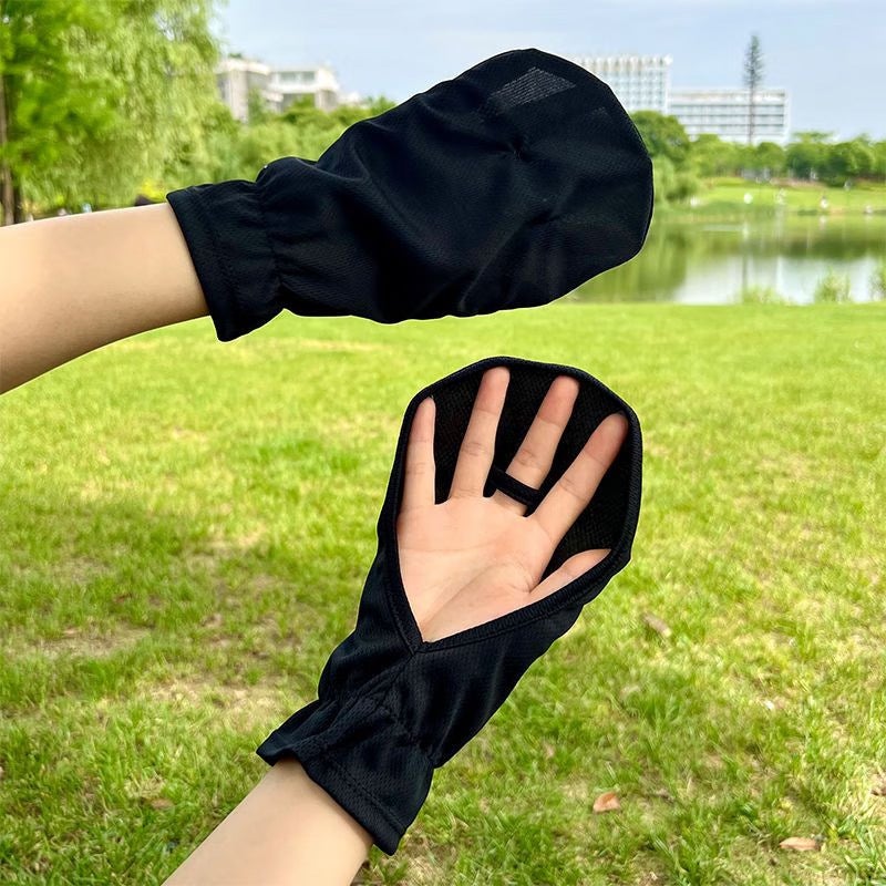 Womens Sun Protection Gloves Summer Fingerless Ice Silk Short-Black - Image 1