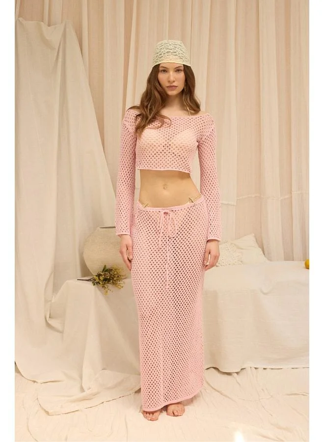 Bohemai Forio Pink Knit Crop Skirt Set