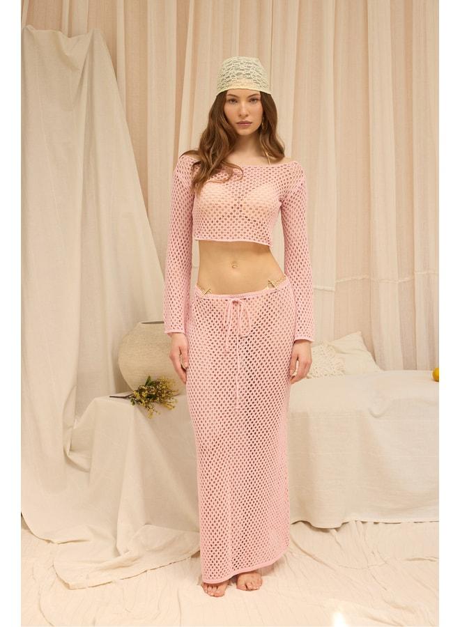 Bohemai Forio Pink Knit Crop Skirt Set - Image 2