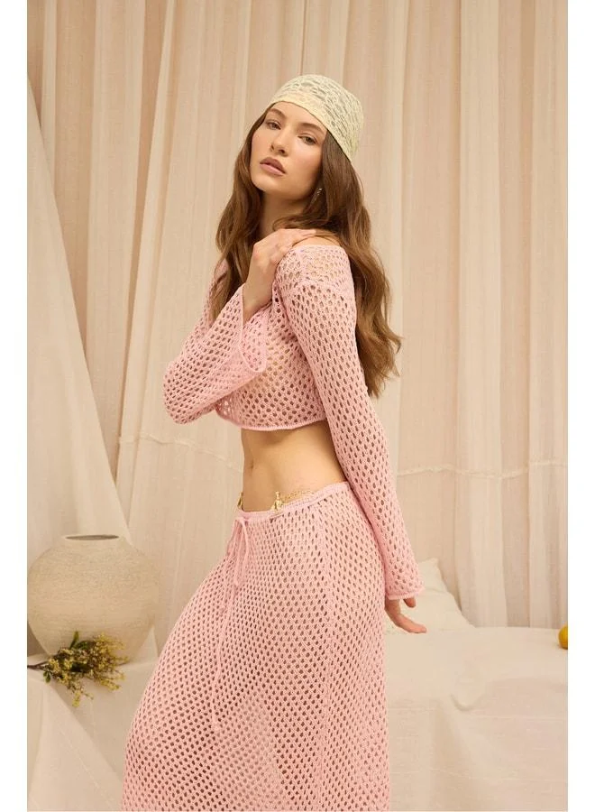 Bohemai Forio Pink Knit Crop Skirt Set