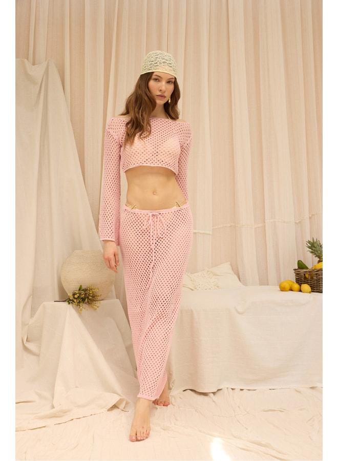 Bohemai Forio Pink Knit Crop Skirt Set - Image 3
