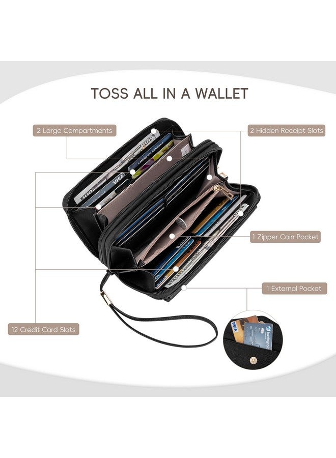 CLUCI Wallet Women RFID Blocking Credit Card Holder Large Capacity Wristlet Purse Multi Card Long Ladies Billfold Black - Image 4