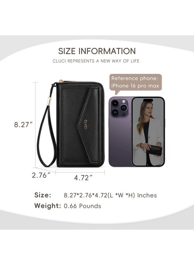CLUCI Wallet Women RFID Blocking Credit Card Holder Large Capacity Wristlet Purse Multi Card Long Ladies Billfold Black - Image 1
