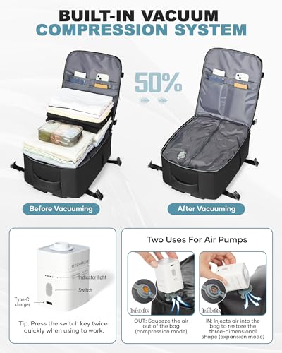 coofay Large Vacuum Backpack Travel with Pump Vacpack Travel Backpack with Vacuum System Compression Backpacks for Travel Easy Vac Pack Carry on Luggage - Image 3