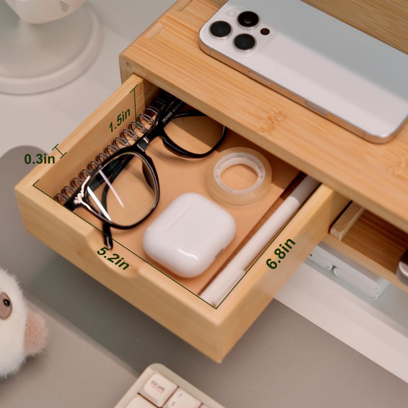 ROCDEER Bamboo Monitor Stand Riser with Drawer, Ergonomic Computer Riser for Desk with Cable Management & Storage Organizer, Wood Monitor Stand for Home Office - Image 4