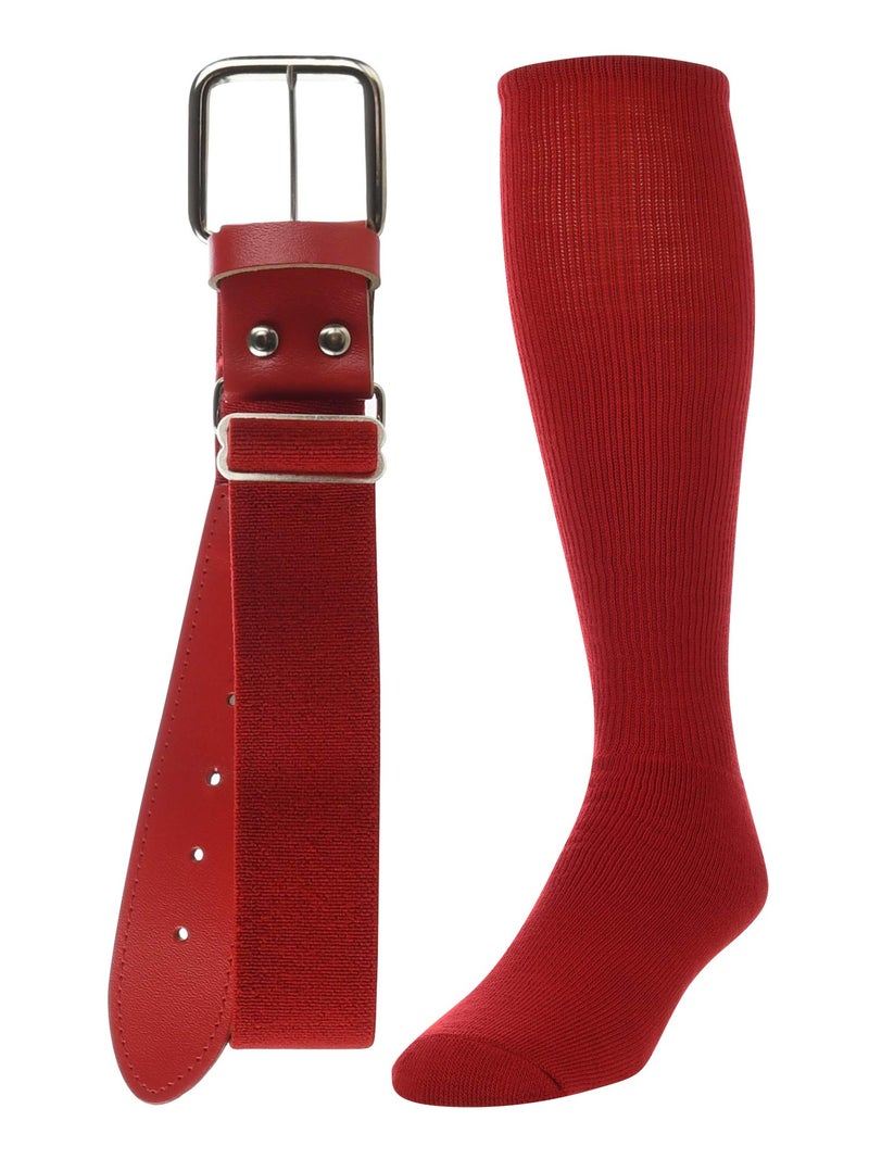 TCK Baseball/Softball Adult Belt & Socks Combo Set (Scarlet, Large) - Scarlet,Large - Image 1