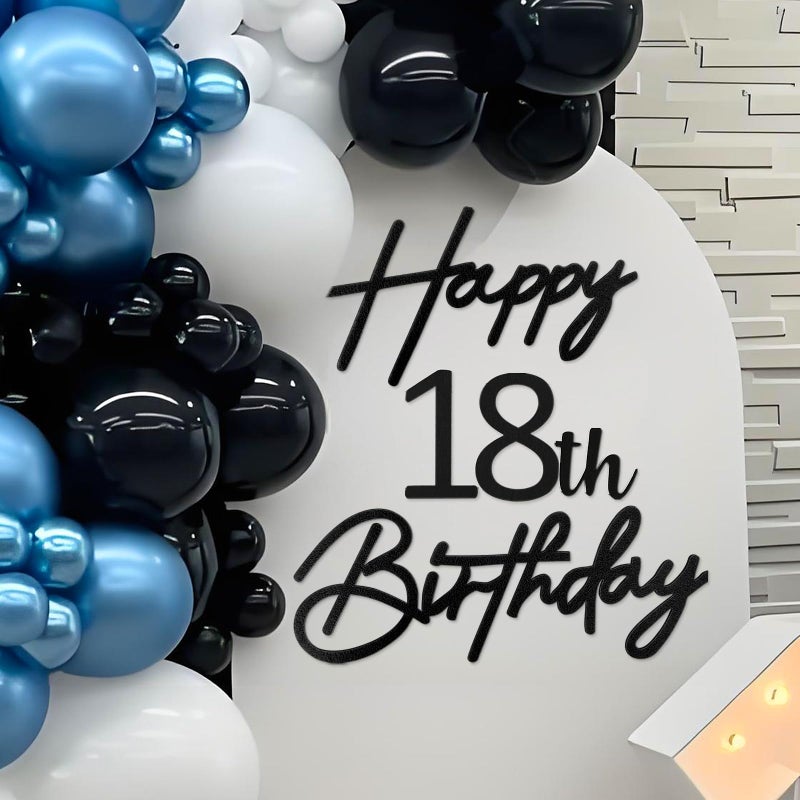 MASTRON Happy Birthday with 0-9 Numbers Sign for Backdrop - Felt Custom Age Happy Birthday Decal for Balloon Arch Birthday Decorations Baby Shower - Black - Image 1
