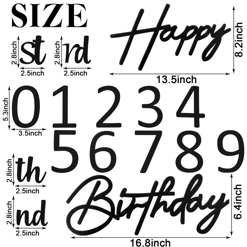 MASTRON Happy Birthday with 0-9 Numbers Sign for Backdrop - Felt Custom Age Happy Birthday Decal for Balloon Arch Birthday Decorations Baby Shower - Black - Image 2