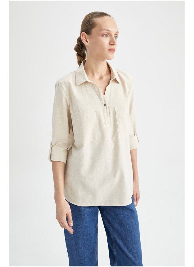 DeFacto - Woman Regular Fit Shirt Neck Long Sleeve Woven Long Sleeve Shirt - Image 1