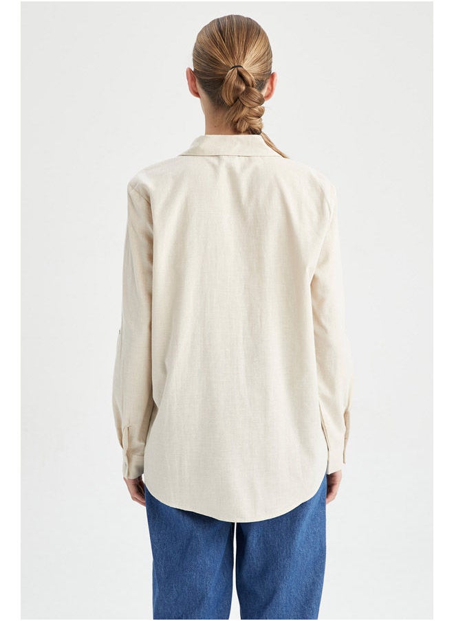 DeFacto - Woman Regular Fit Shirt Neck Long Sleeve Woven Long Sleeve Shirt - Image 1