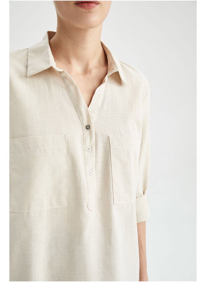 DeFacto - Woman Regular Fit Shirt Neck Long Sleeve Woven Long Sleeve Shirt - Image 1