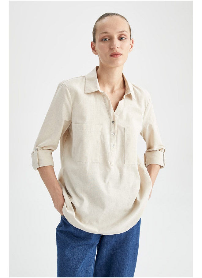 DeFacto - Woman Regular Fit Shirt Neck Long Sleeve Woven Long Sleeve Shirt - Image 1