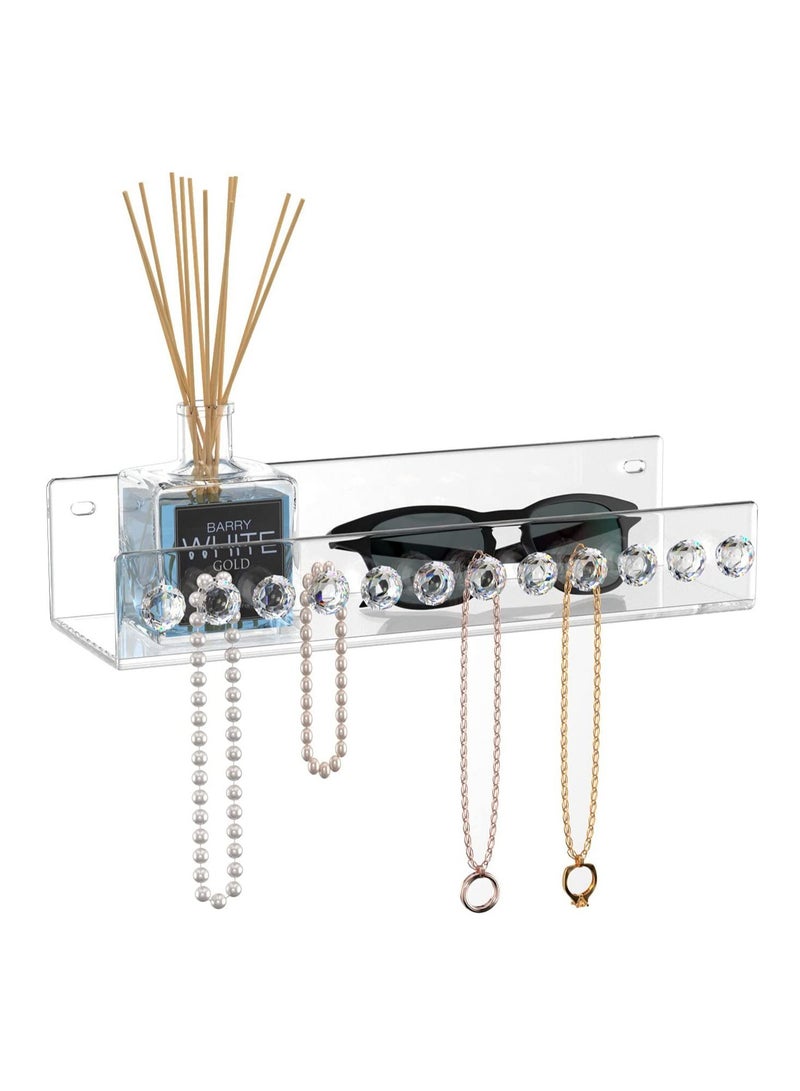 SYOSI, Acrylic Necklace Organizer, Wall Mount Necklace Holder, Hanging Jewelry Stand with 12 Hooks for Necklaces, Bracelets, Chains, Display Stand for Perfume, Sunglasses - Image 1