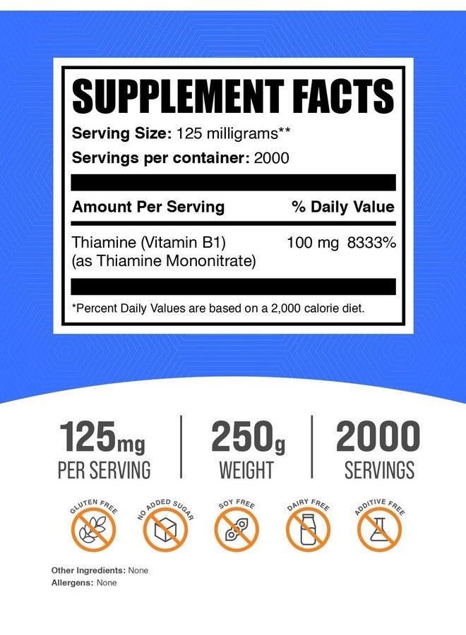 BulkSupplements.com Thiamine Mononitrate Powder - Vitamin B1 Powder, Thiamine B1 Supplement - B1 Vitamins, Gluten Free, 125mg per Serving, 250g (8.8 oz) (Pack of 1) - Image 2