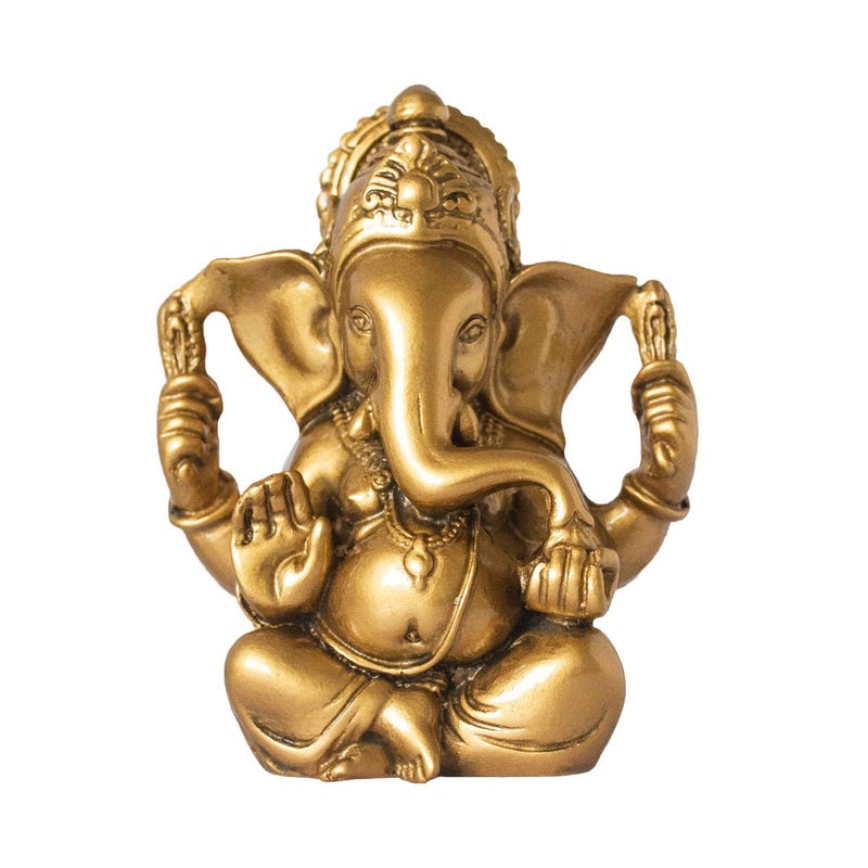 Addune Hindu God Lord Ganesha Idol Statue Indian Elephant Buddha Ganesh Sculpture Blessing Home Pooja Diwali Decor Good Luck (Gold) - Image 1