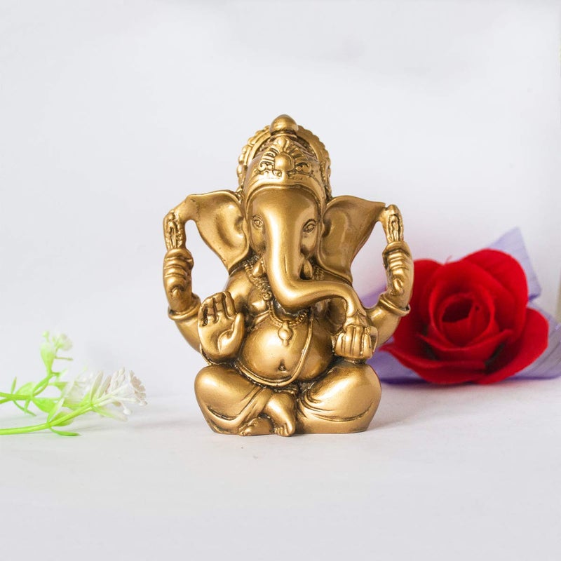 Addune Hindu God Lord Ganesha Idol Statue Indian Elephant Buddha Ganesh Sculpture Blessing Home Pooja Diwali Decor Good Luck (Gold) - Image 5
