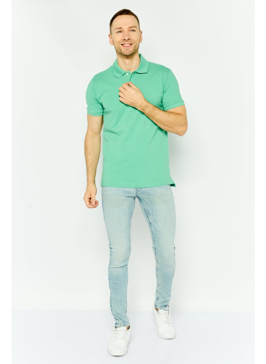 GAP - Men Regular Fit Textured Short Sleeves Polo Shirt, Teal Green - Image 1