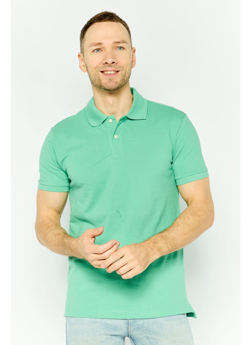 GAP - Men Regular Fit Textured Short Sleeves Polo Shirt, Teal Green - Image 1