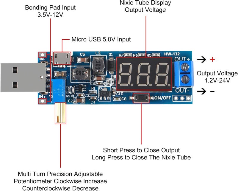 ALMOCN 3pcs USB Buck Boost Converter 3.5V-12V to 1.2V-24V DC-DC Step Up Step Down Power Supply Module Voltage Regulator 5V to 3.3V 9V 12V 18V 24V - Image 4