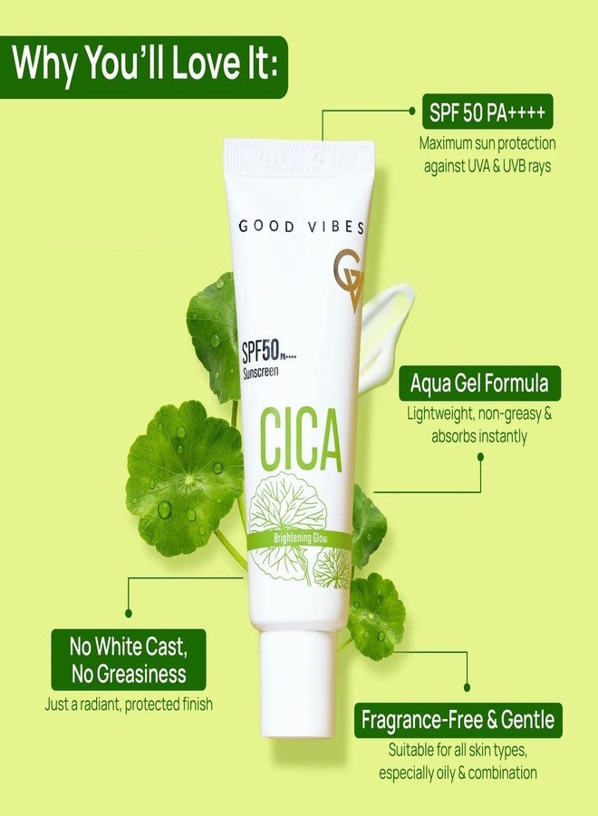 Good Vibes CICA Brightening Glow Sunscreen SPF 50 PA++++|Cica Extract, 3% Niacinamide, & Hyaluronic Acid|Brightening Sunscreen|Lightweight Aqua Gel|Non-Greasy|No White Cast|Fragrance-Free|Suitable for All Skin Types|Suitable for Oily Skin - 50 gm - Image 3