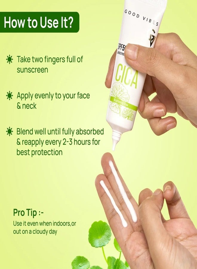 Good Vibes CICA Brightening Glow Sunscreen SPF 50 PA++++|Cica Extract, 3% Niacinamide, & Hyaluronic Acid|Brightening Sunscreen|Lightweight Aqua Gel|Non-Greasy|No White Cast|Fragrance-Free|Suitable for All Skin Types|Suitable for Oily Skin - 50 gm - Image 2