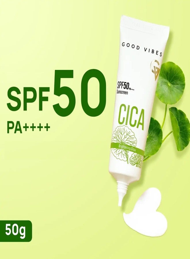 Good Vibes CICA Brightening Glow Sunscreen SPF 50 PA++++|Cica Extract, 3% Niacinamide, & Hyaluronic Acid|Brightening Sunscreen|Lightweight Aqua Gel|Non-Greasy|No White Cast|Fragrance-Free|Suitable for All Skin Types|Suitable for Oily Skin - 50 gm - Image 4